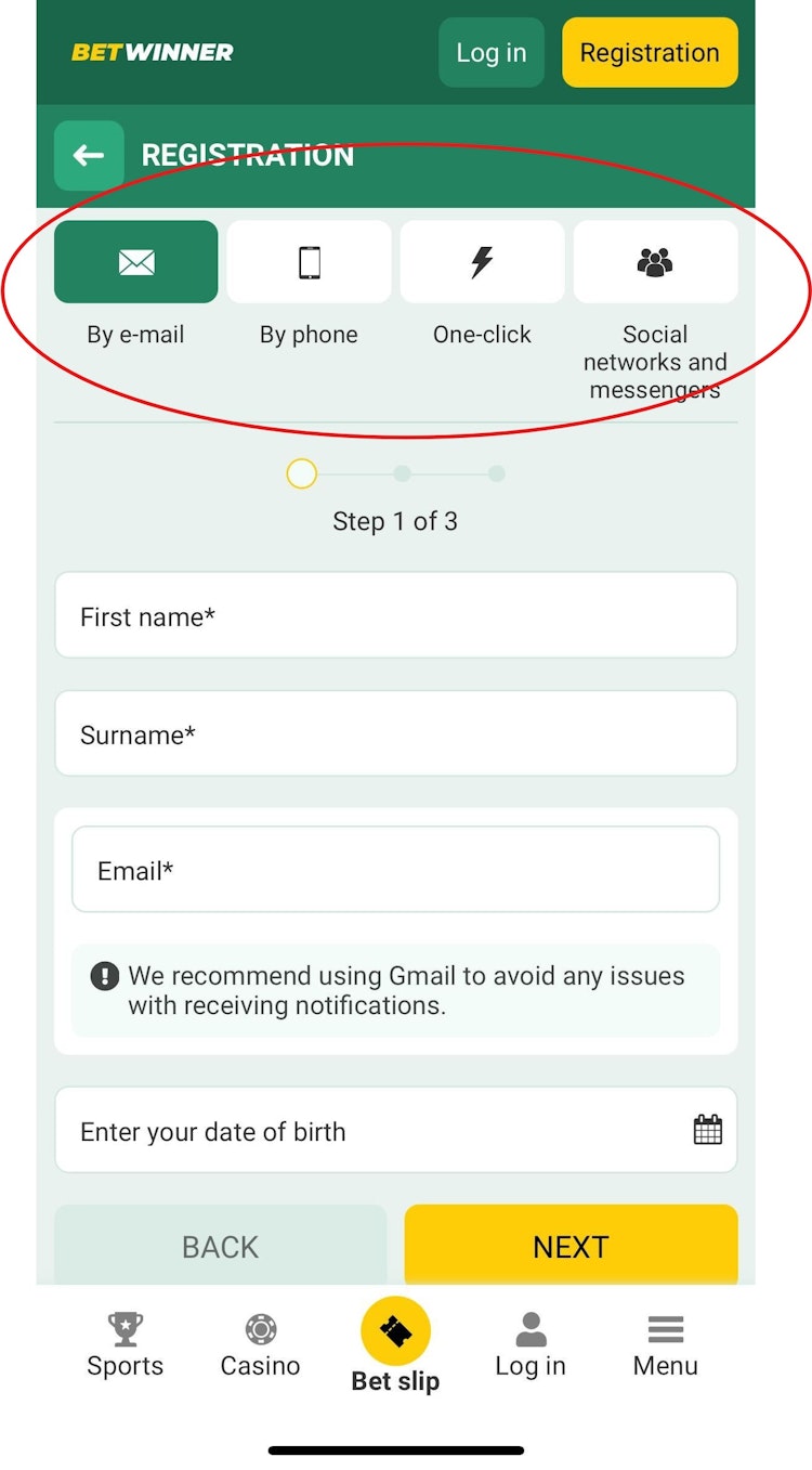 Betwinner Registartion Method 0