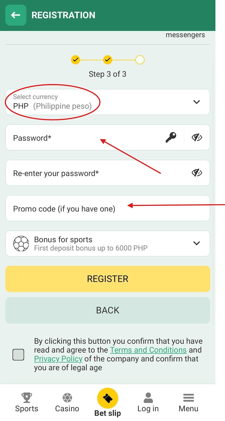 Betwinner Registartion Method 3