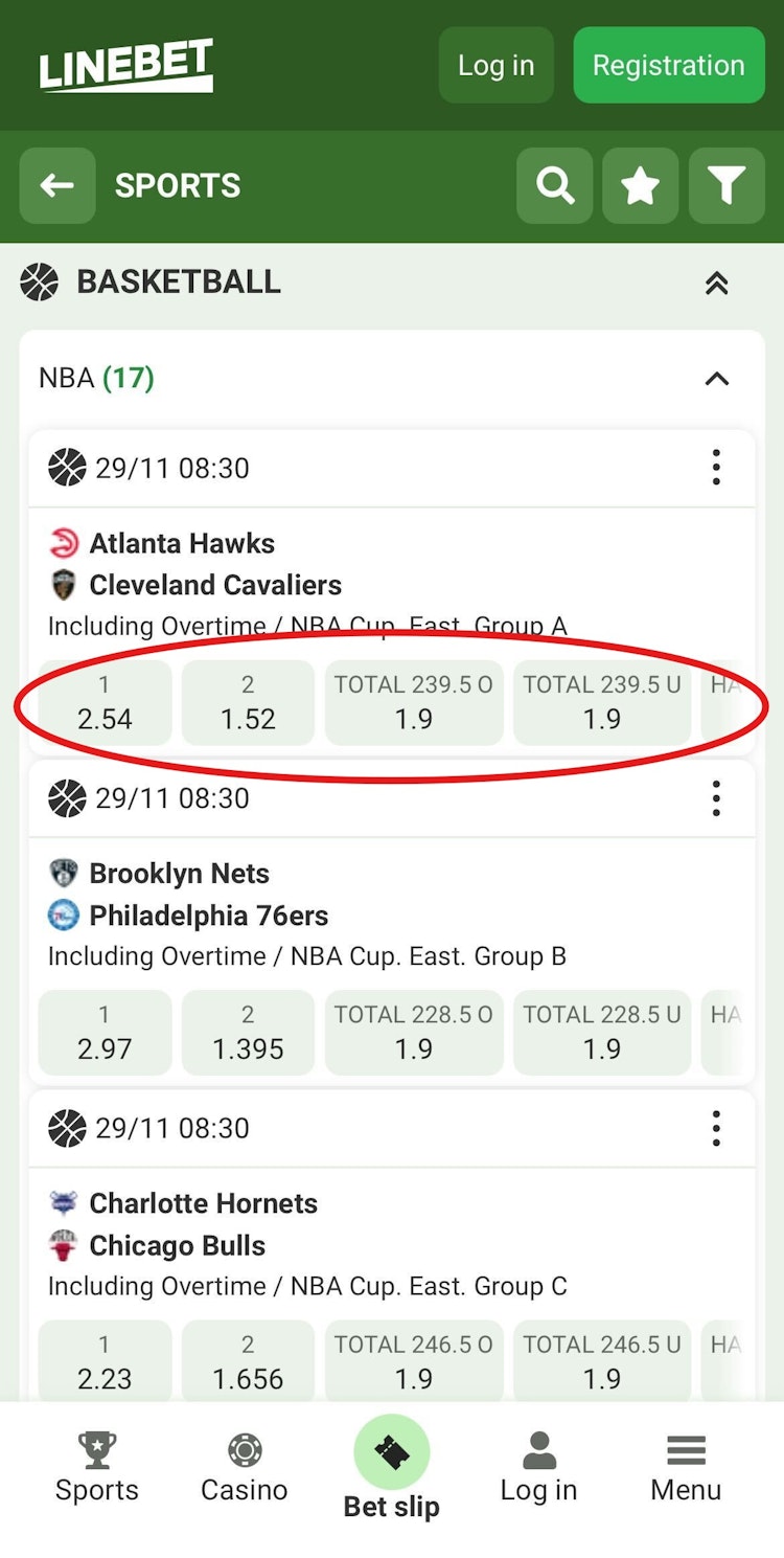 linebet basketball odds