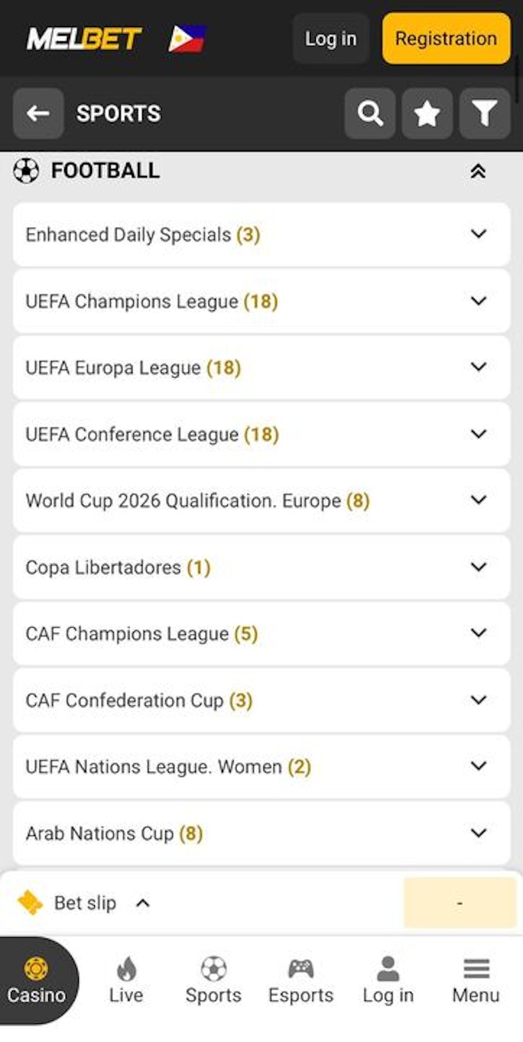 Melbet football market range