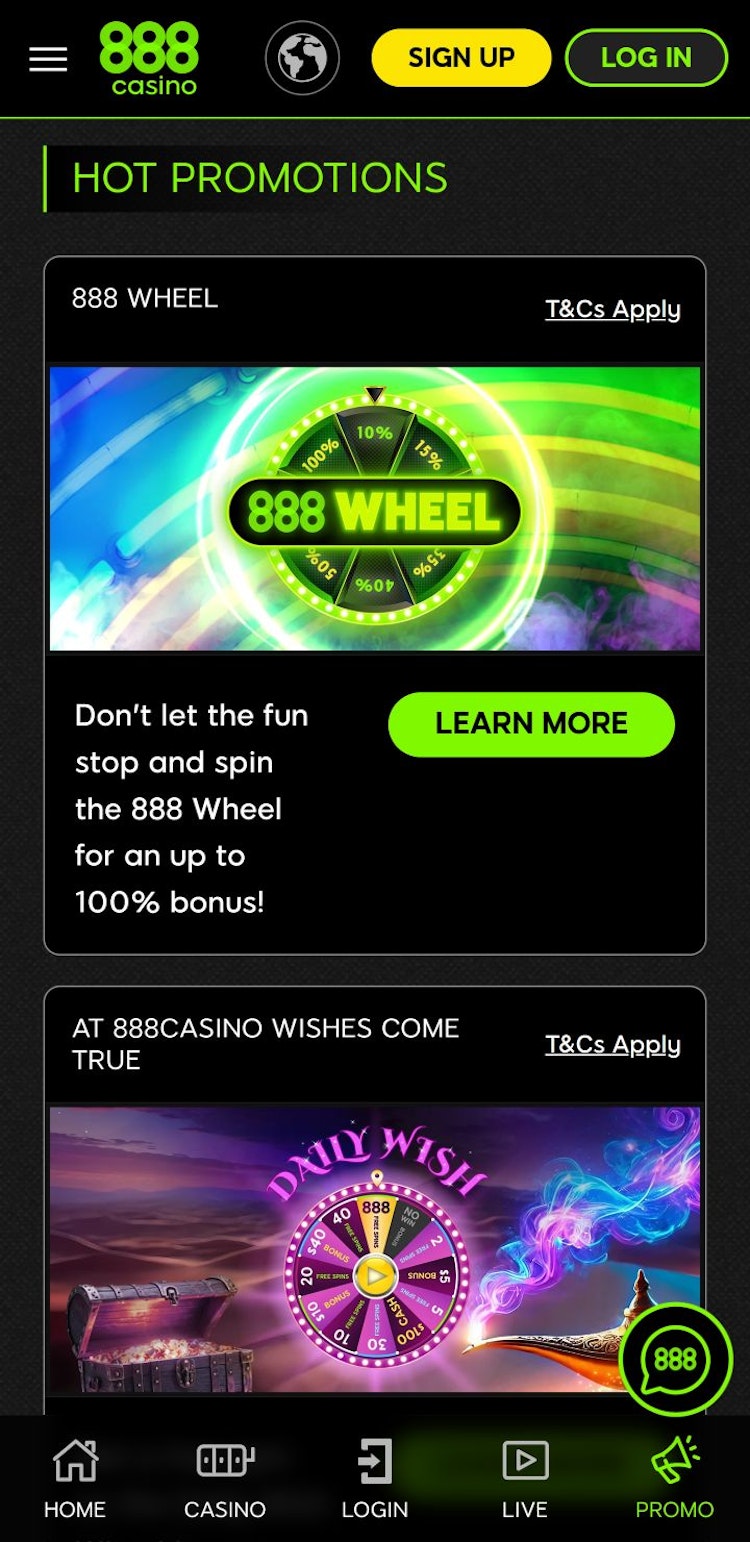 888Casino bonus
