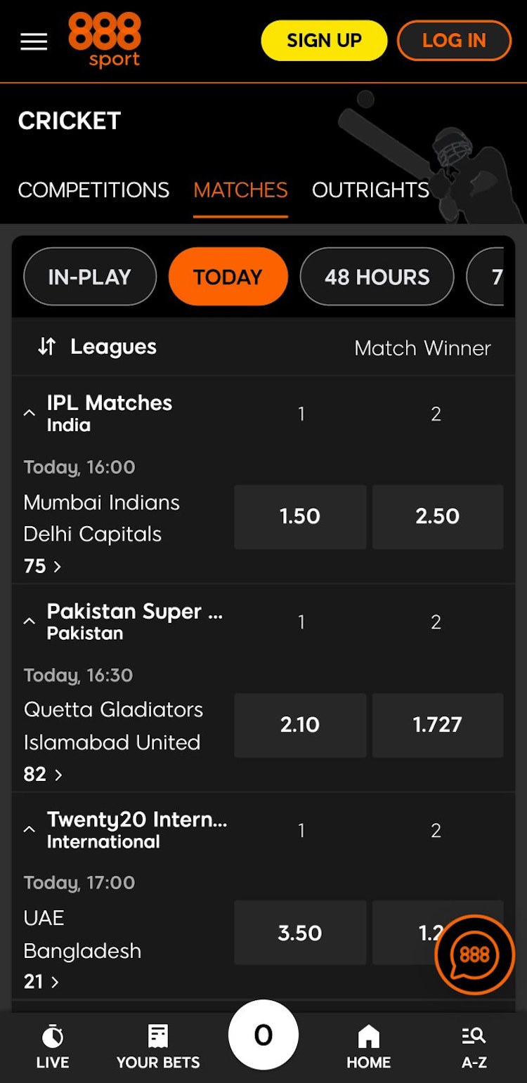 888Sport cricket betting