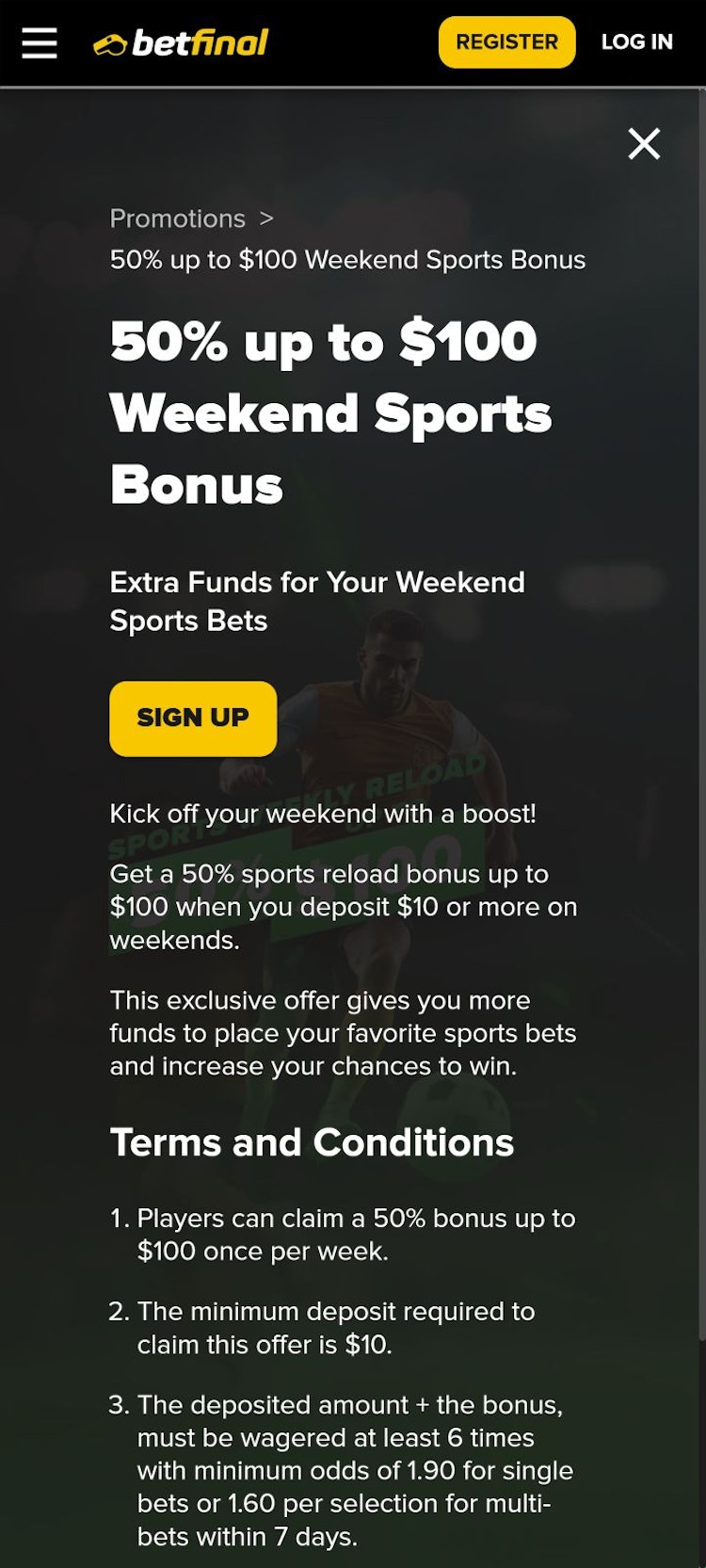 Betfinal sports reload bonus