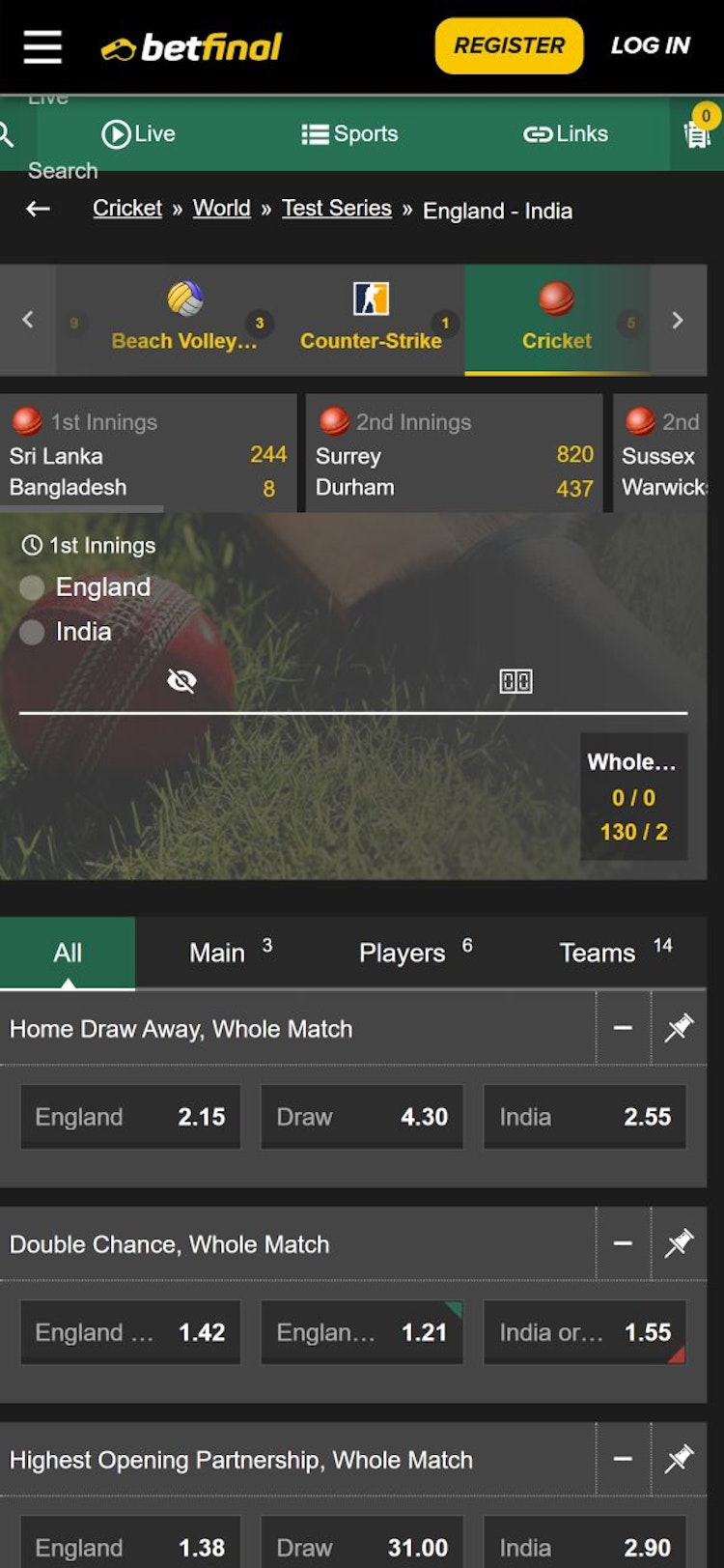 Betfinal cricket