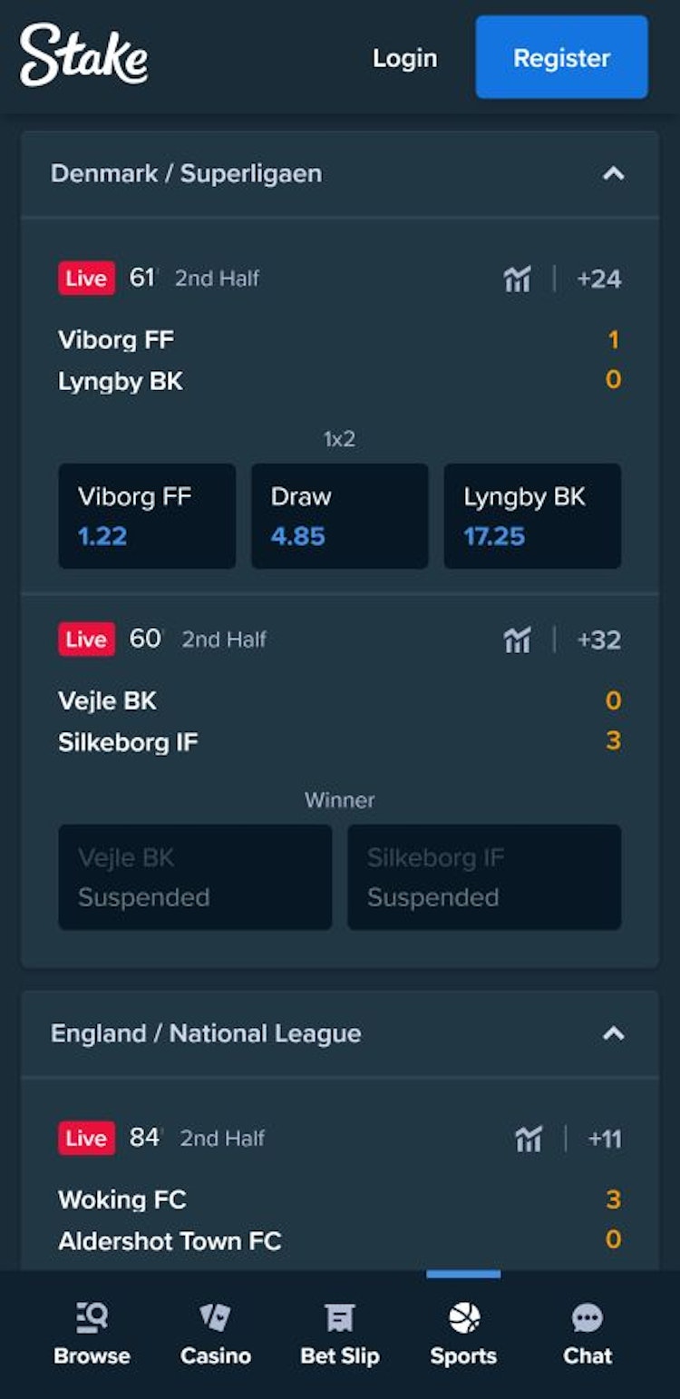 Live football betting on Stake