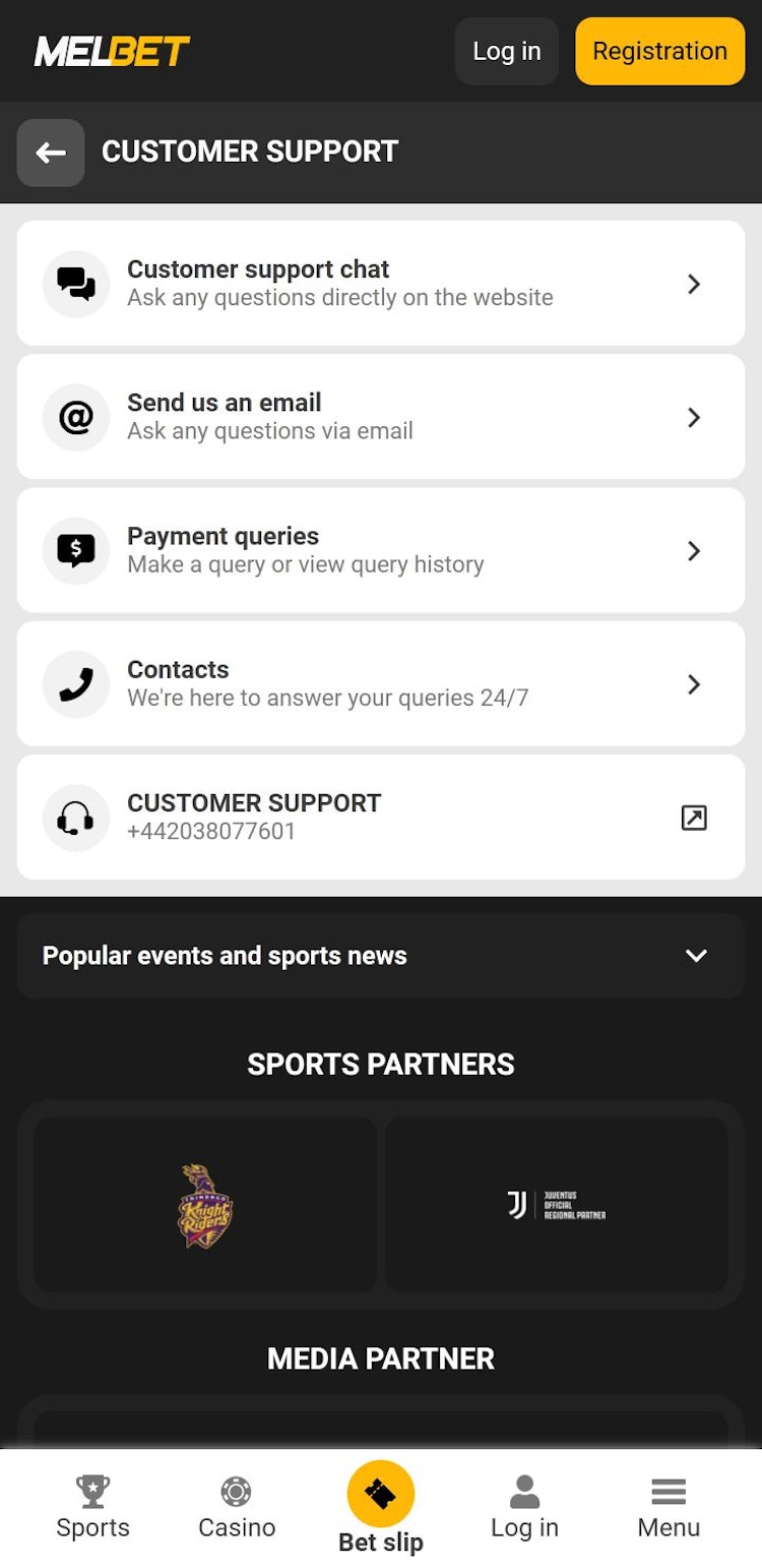 Melbet customer support